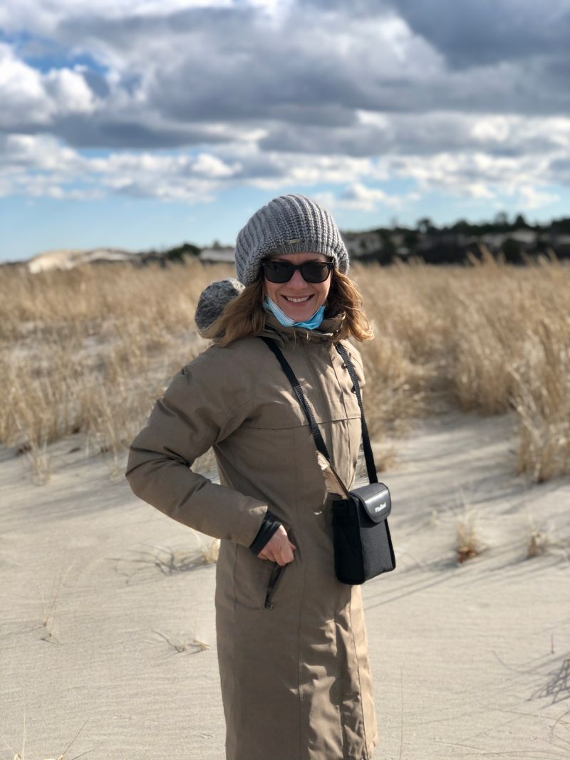 Dave's wife on a winter beach walk