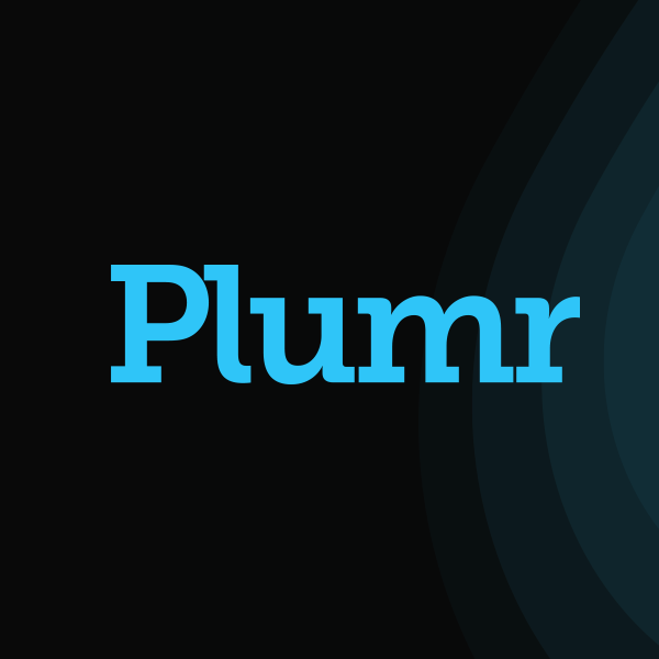 Plumr logo design light blue on dark background