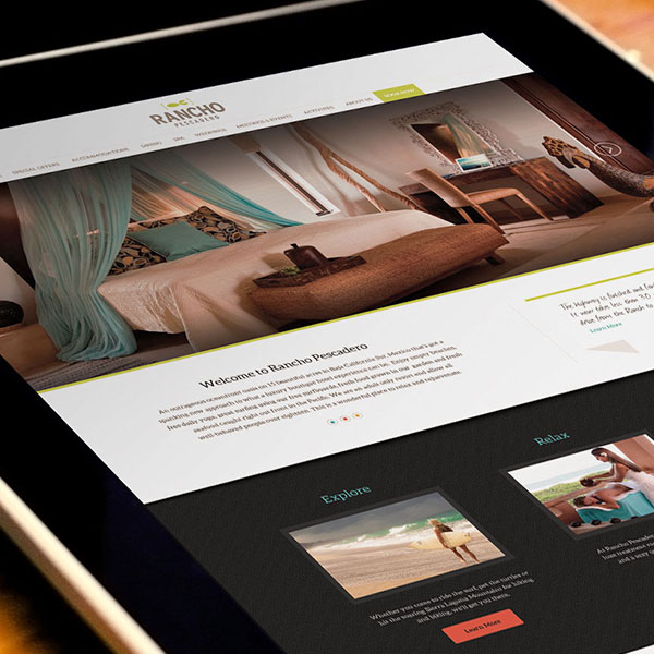 Rancho Pescadero Luxury Hotel website design homepage on ipad closeup