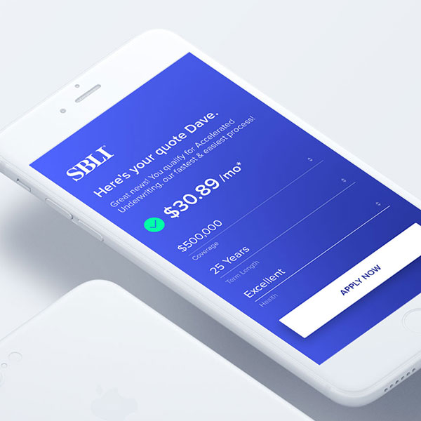 SBLI quote tool app design on a mobile phone