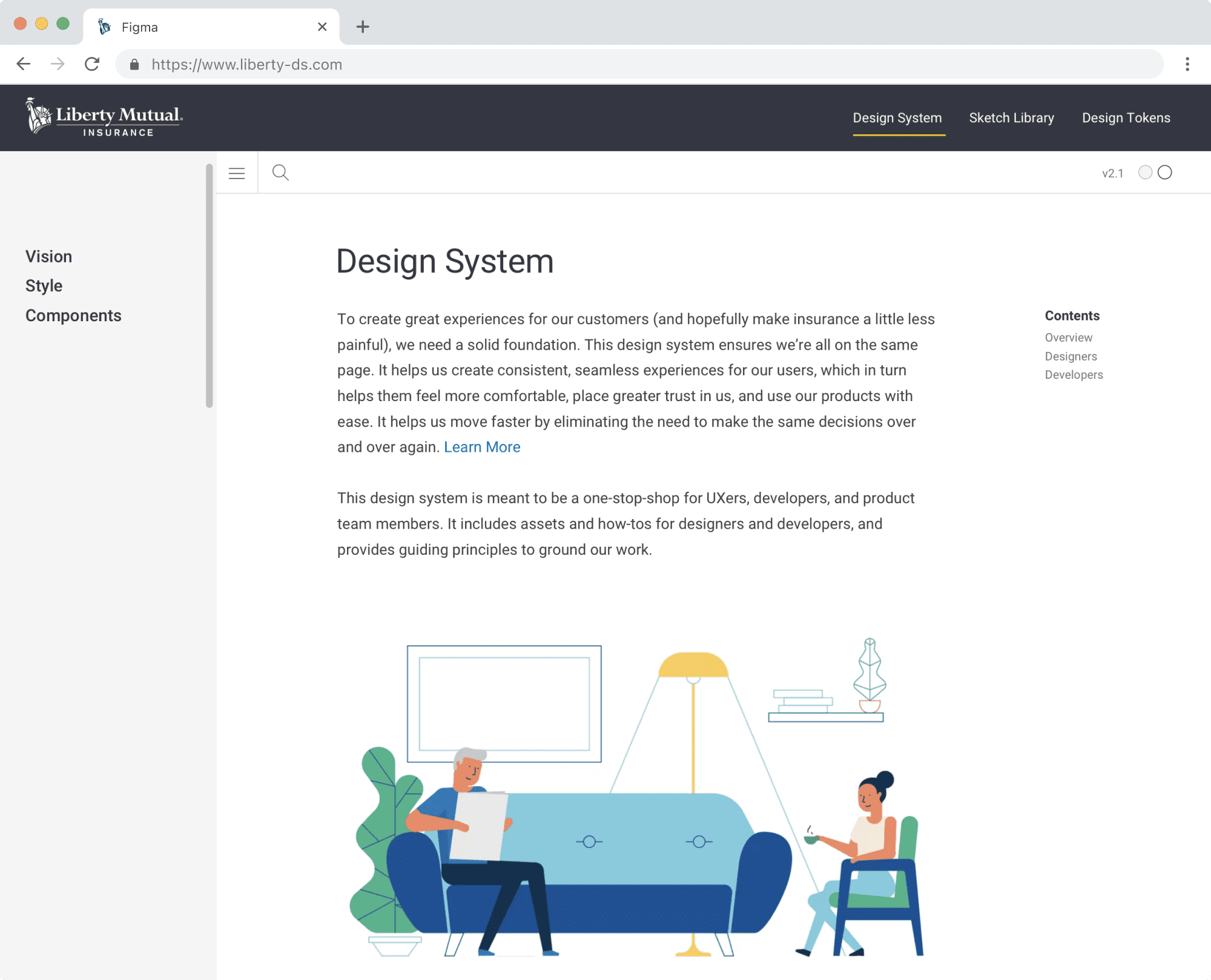 An early version of Liberty's design system overview page.