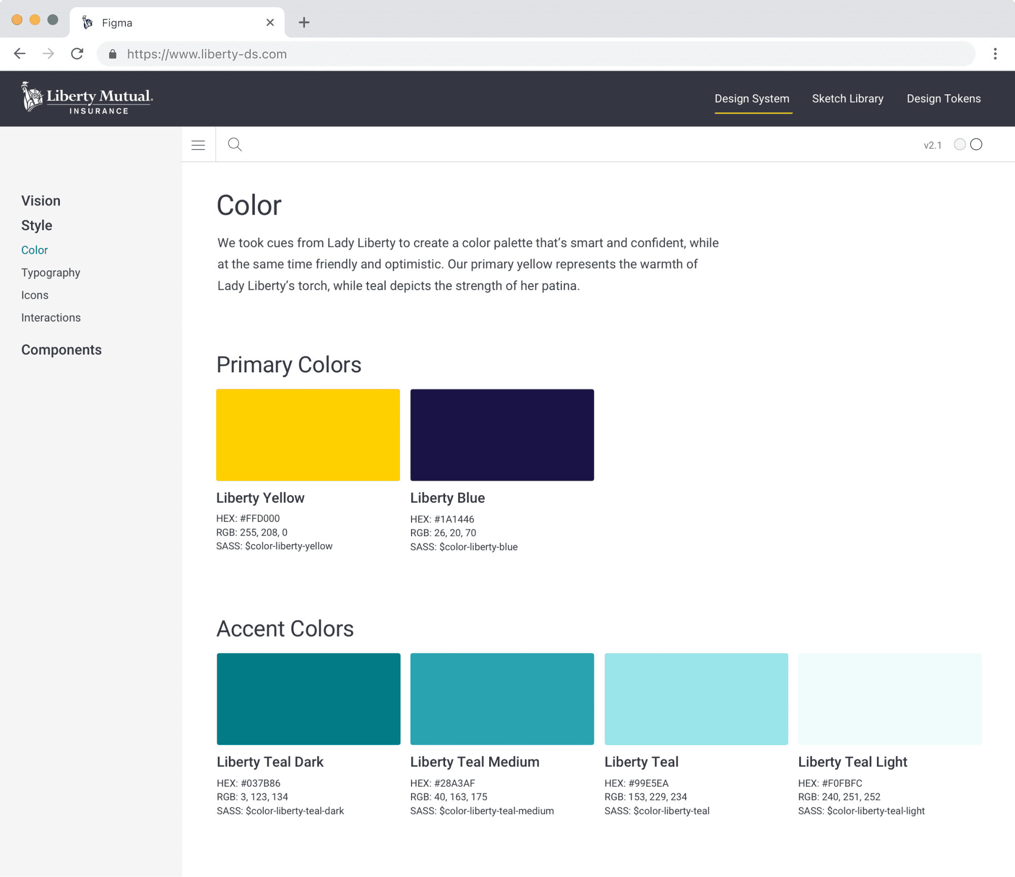 Liberty design system colors page.